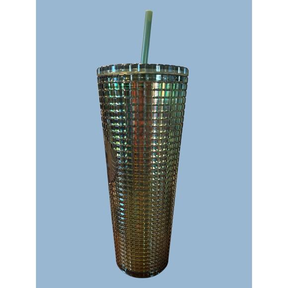 Starbucks 2022 RAINFOREST Green Iridescent Grid Cold Cup Tumbler Venti24oz Drink - Picture 2 of 9